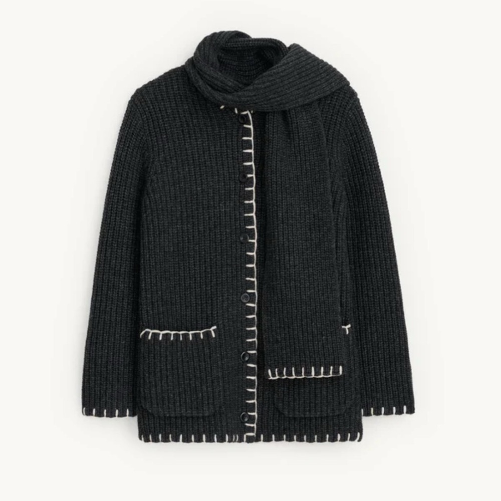 NWT Alex Mill Marleybone Sweater Jacket with Scarf in Charcoal